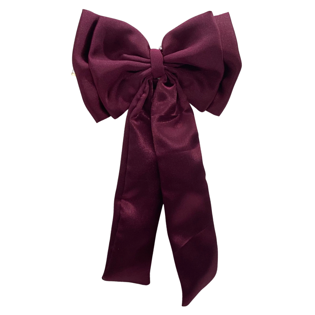 BURGUNDY SATIN DOUBLE LAYER BOW